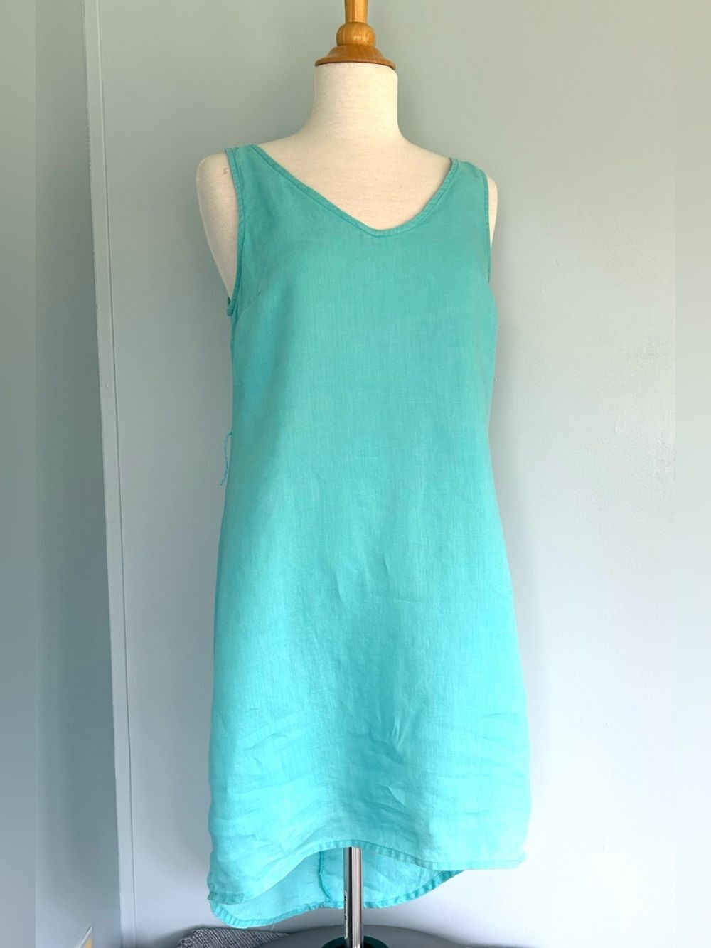 Cynthia Rowley Turquoise midi high low Dress 100% linen Sz 10(like L)relaxed fit